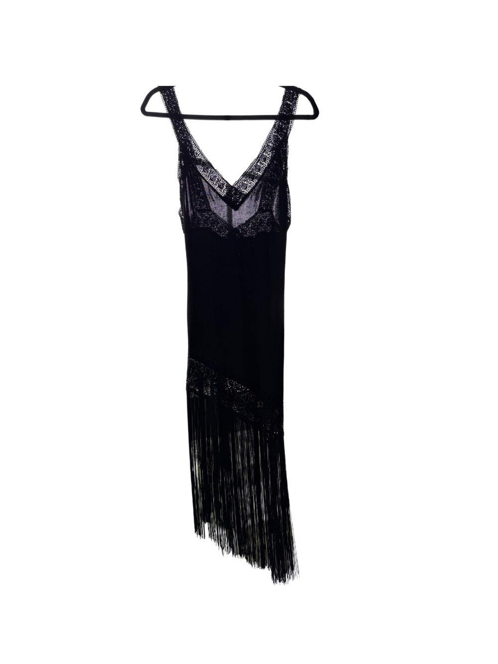 Leg Avenue Sheer Mesh Knit Fringe Slip Dress One Size Flapper Sexy